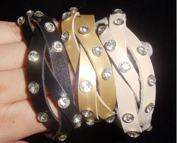 Pulseira trançada couro com strass ESGOTADAS