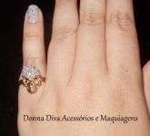 Anel Caveira Simples (pequena) - Dourado com Strass